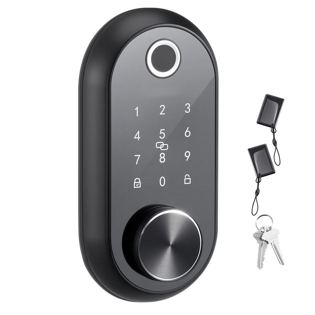 Fingerprint Door Lock, Electronic Biometric Deadbolt with Touchscreen, Auto Locking, One-Time Code, Anti-Peeking Password, Keyless Entry Door Lock with IC Cards, for Home, Apartment, Matte Black