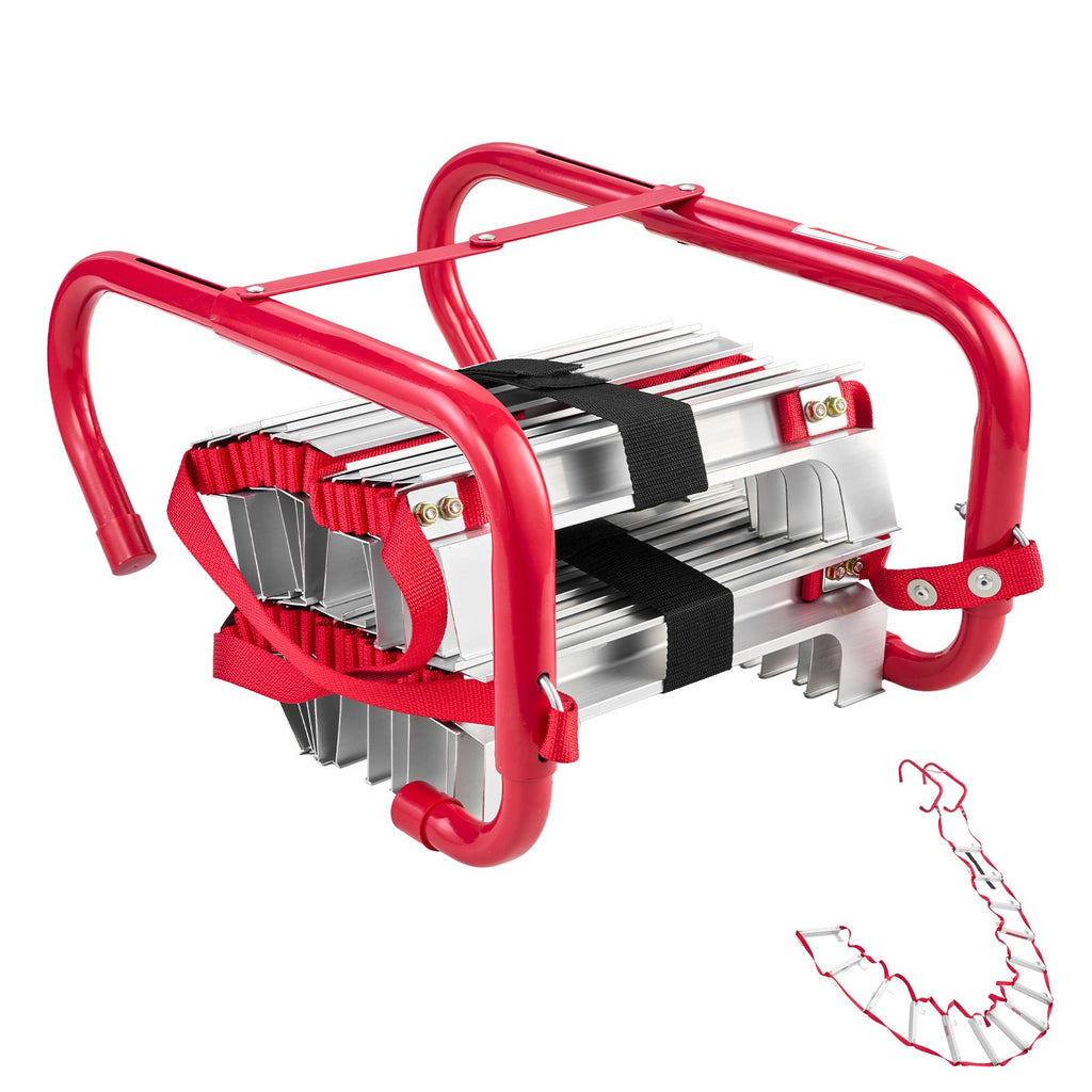 Fire Escape Ladder, 2-Story 13FT Retractable Emergency Fire Ladder, Lightweight Aluminum Alloy Safety Escape Ladders with Sturdy Polyester Strap, Anti-Slip Rung & Wide Steps, 1000LBS Max Loading