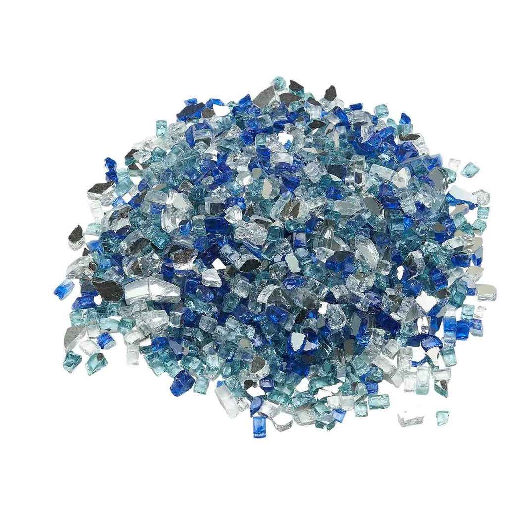 Fire Glass, 10 LBS / 4.5 KG Fireplace Rocks, 1/2-Inch / 12.7 mm Reflective Firepit Glass Rock, High Luster & Smokeless Stone Landscaping for Fire Pit Table, Cobalt Blue + Aqua Blue + Clear