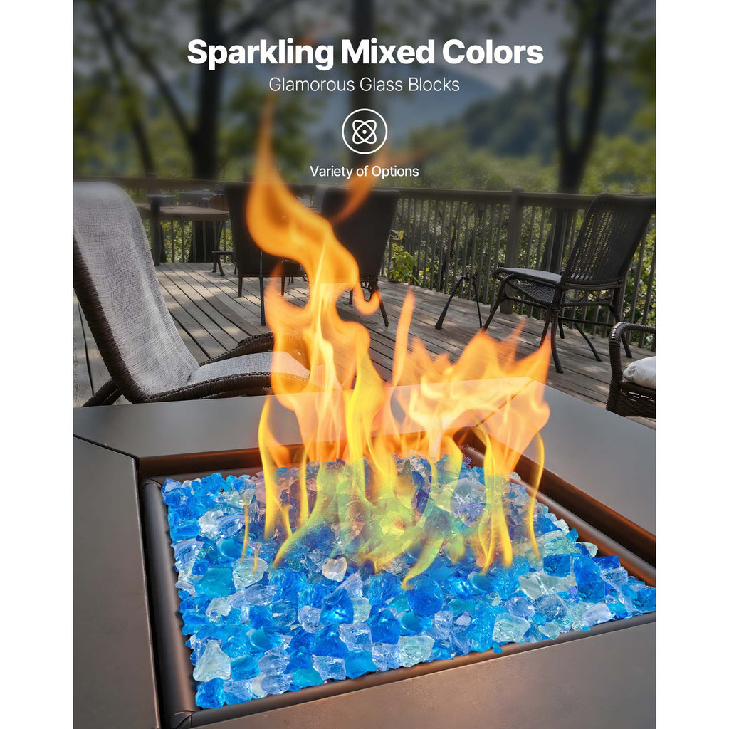 Fire Glass, 10 LBS / 4.5 KG Fireplace Rocks, 3/4-Inch / 19.05 mm Reflective Firepit Glass Rock, High Luster Stone Landscaping for Fire Pit Table, Aqua Blue + Caribbean Blue + Aqua Green image 2