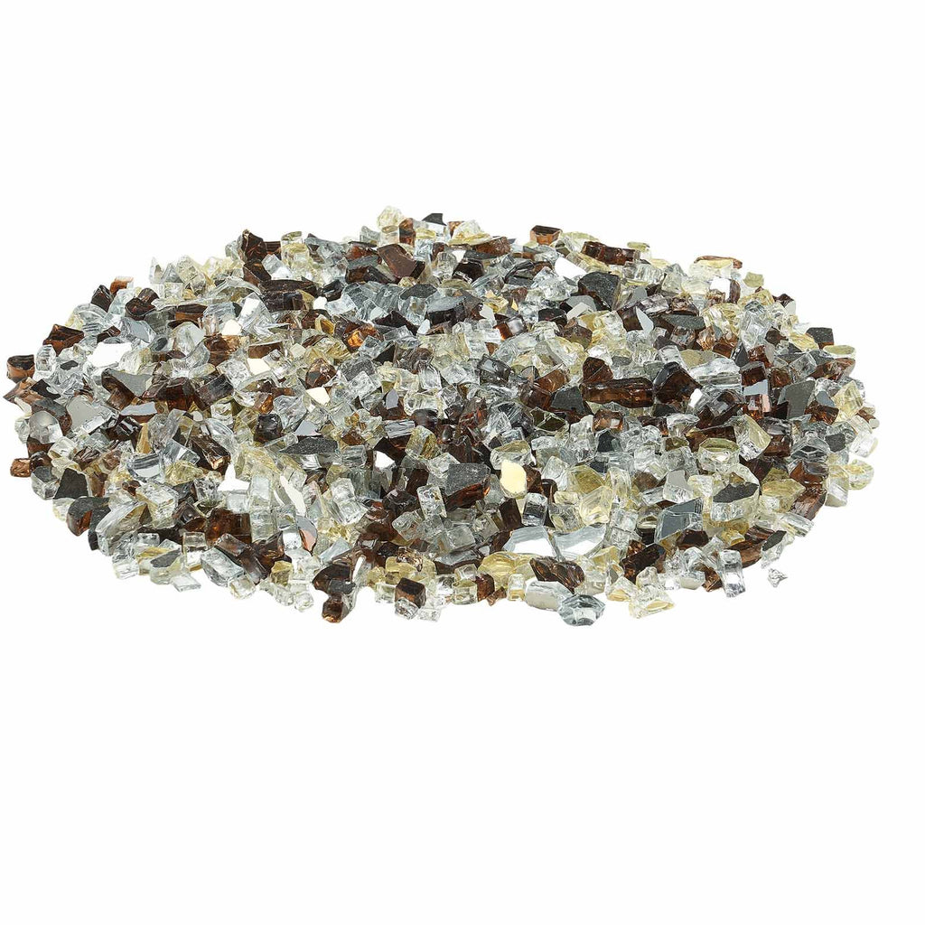 Fire Glass, 10 LBS / 4.5 KG High-Temperature Resistant Fireplace Rocks, 1/2-Inch / 12.7 mm Reflective Firepit Glass Rock, High Luster Stone Landscaping for Fire Pit Table, Copper + Clear + Gold
