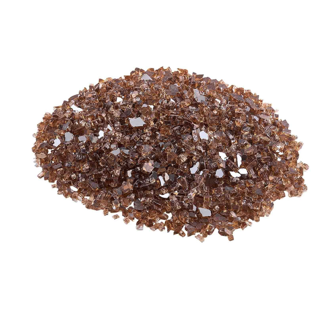 Fire Glass, 10 LBS / 4.5 KG High-Temperature Resistant Fireplace Rocks, 1/4-Inch / 6.35 mm Reflective & Smokeless Firepit Glass Rock, High Luster Stone Landscaping for Fire Pit Table, Copper