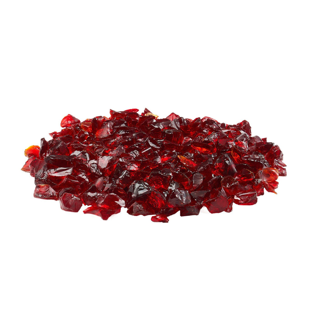 Fire Glass, 10 LBS / 4.5 KG Smokeless & High-Temperature Resistant Fireplace Rocks, 3/4-Inch / 19.05 mm Reflective Firepit Glass Rock, High Luster Stone Landscaping for Fire Pit Table, Red