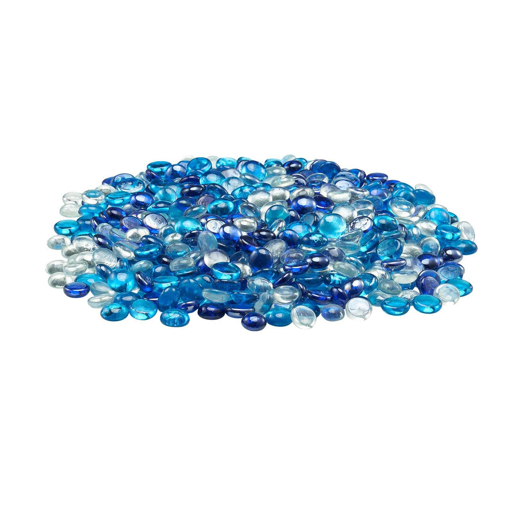 Fire Glass, 10LBS / 4.5KG Smokeless & Fireplace Rocks, 3/4-Inch / 19.05 mm Reflective Firepit Glass Beads, High Luster Stone Landscaping for Fire Pit Table, Cobalt Blue + Caribbean Blue + Clear