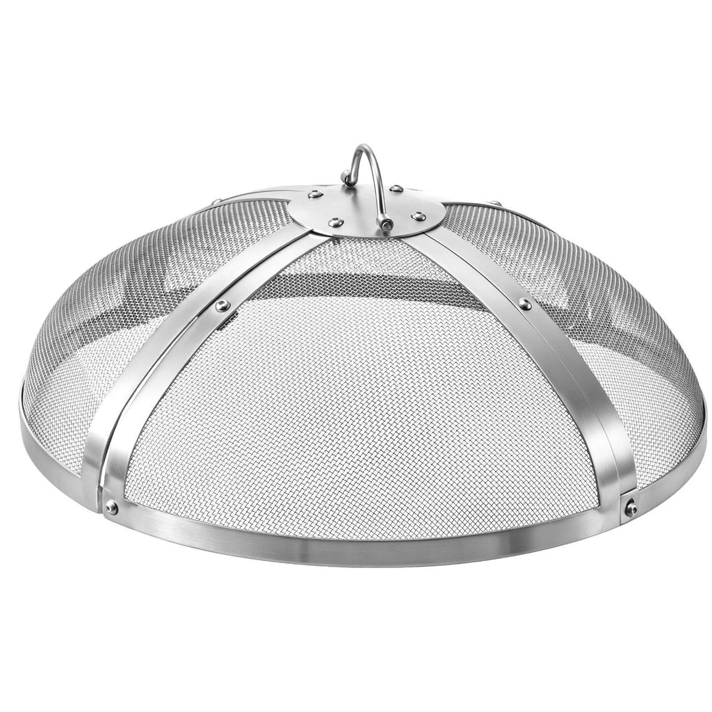 Fire Pit Spark Screen, 19 inch Round, Stainless Steel Mesh Cover Lid, for Outdoor, Patio, Backyard, Camping, Party, with Handle and Poker, High Temperature Tolerant, Help Block Sparks, Silver