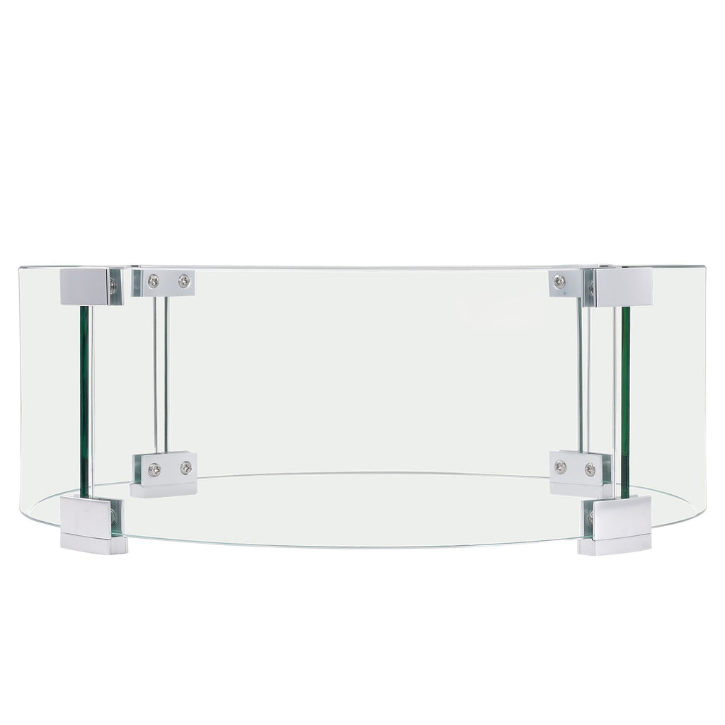 Fire Pit Wind Guard, 26 x 26 x 6 Inch Glass Flame Guard, Round Glass Shield, 1/4-Inch Thick Fire Table, Clear Tempered Glass Flame Guard, Aluminum Alloy Feet for Propane, Gas, Outdoor