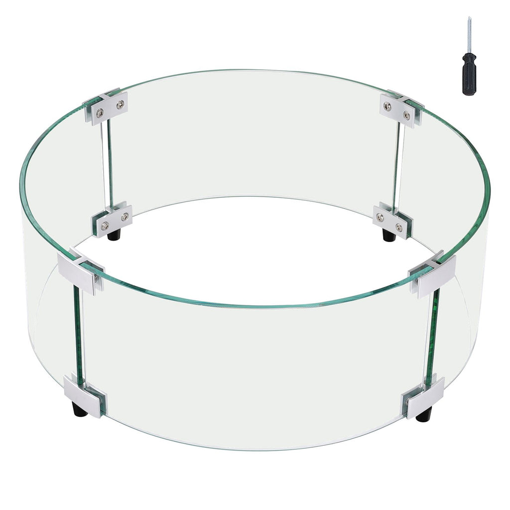 Fire Pit Wind Guard, 29 x 8 inch Round Glass Flame Shield, 0.24-Inch Thick Fire Table Accessory, Clear Tempered Glass Flame Guard for Propane, Gas, Outdoor, Patio, Backyard