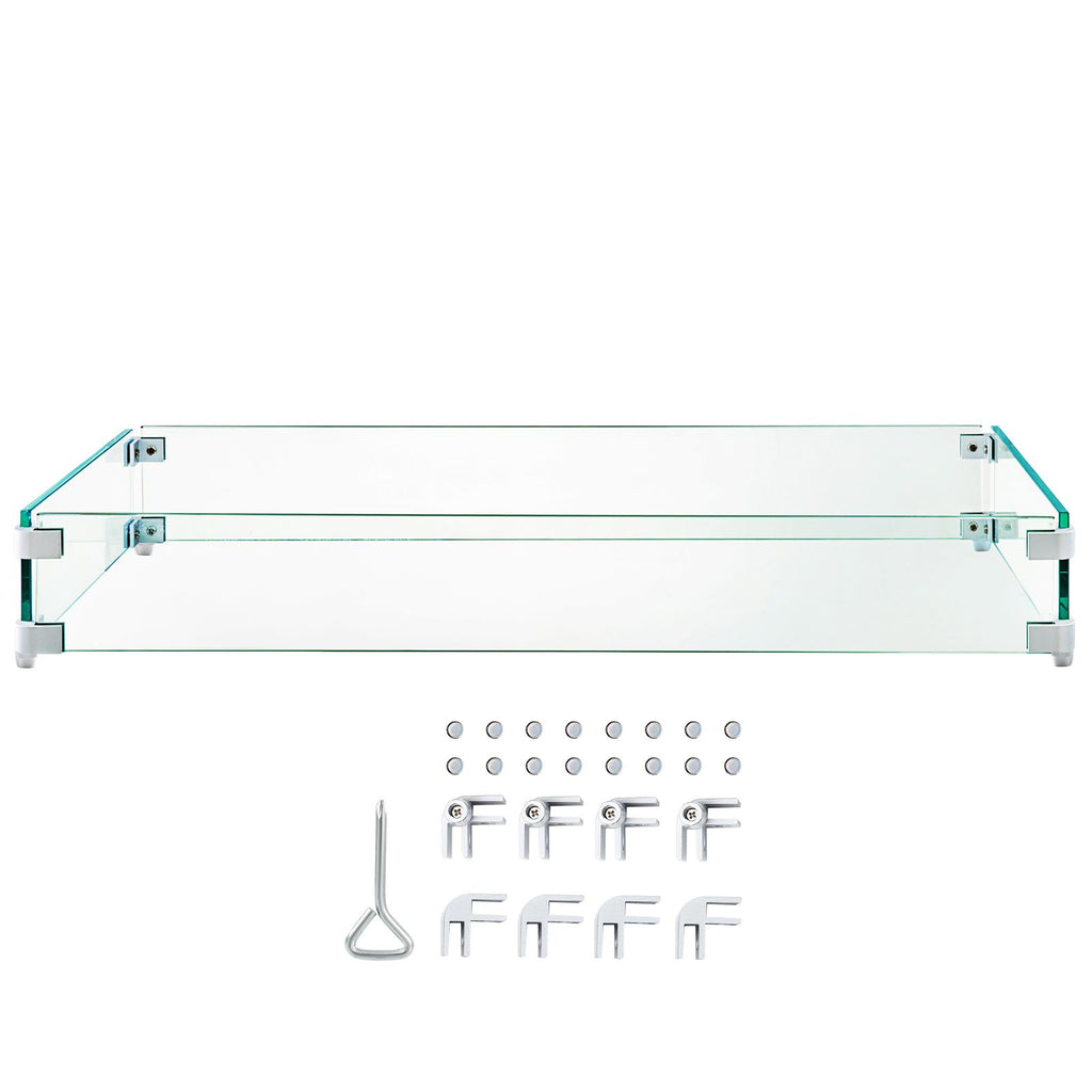 Fire Pit Wind Guard, 38 x 10.5 x 6 Inch Glass Wind Guard, Rectangular Glass Shield, 0.3\" Thick Fire Table, Clear Tempered Glass Flame Guard, Steady Feet Tree Pit Guard for Propane, Gas, Outdoor