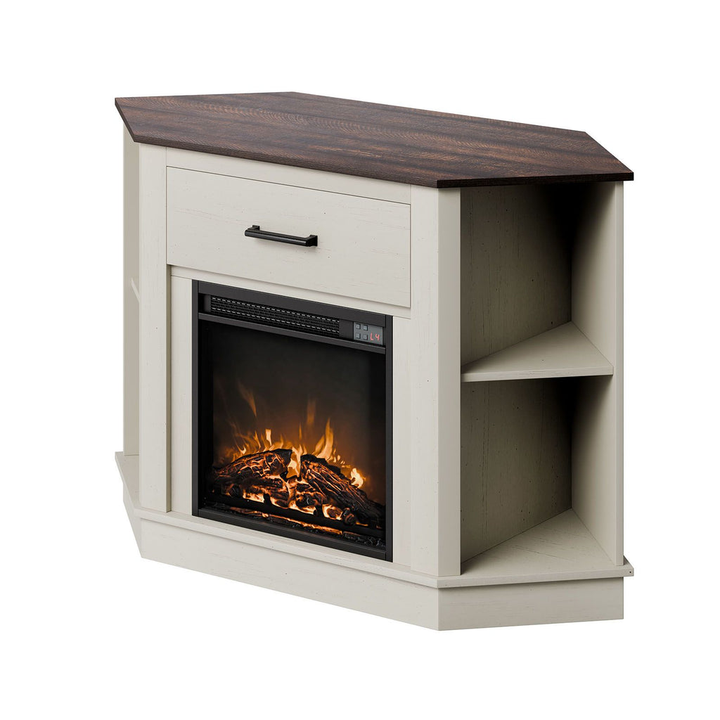 Fireplace TV Stand, Farmhouse Fireplace TV Stand for TVs up to 50 inch, Farmhouse Entertainment Center with 18 inch Fireplace & LED Lights, Electric Fireplaces with Storage Drawers & Cabinets