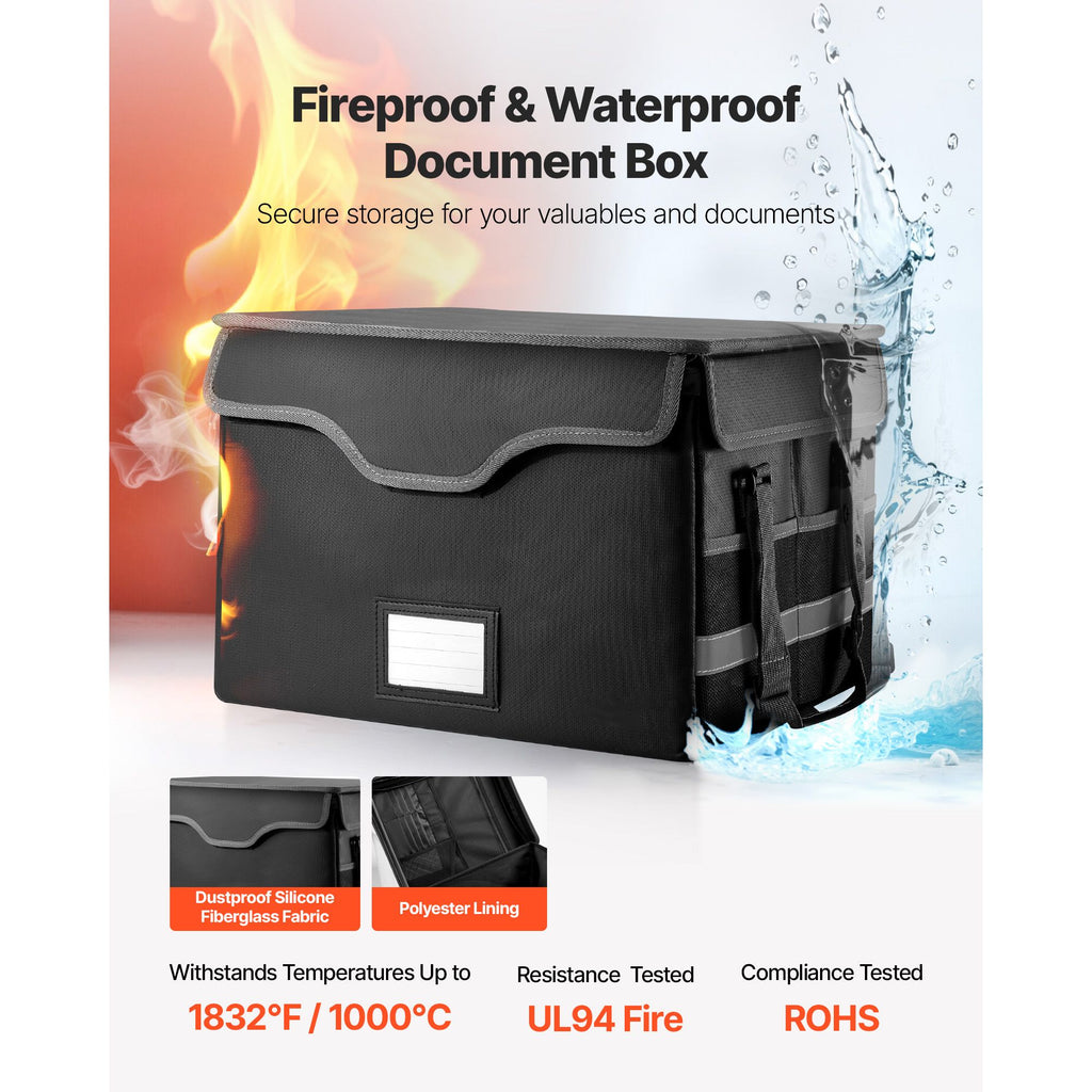 Fireproof Document Box, 1832 Fahrenheit Heat Insulated Fireproof & Waterproof Box with Lock, Portable File Storage Security Organizer Home Office Use, for Passports, Important Documents & Files image 2