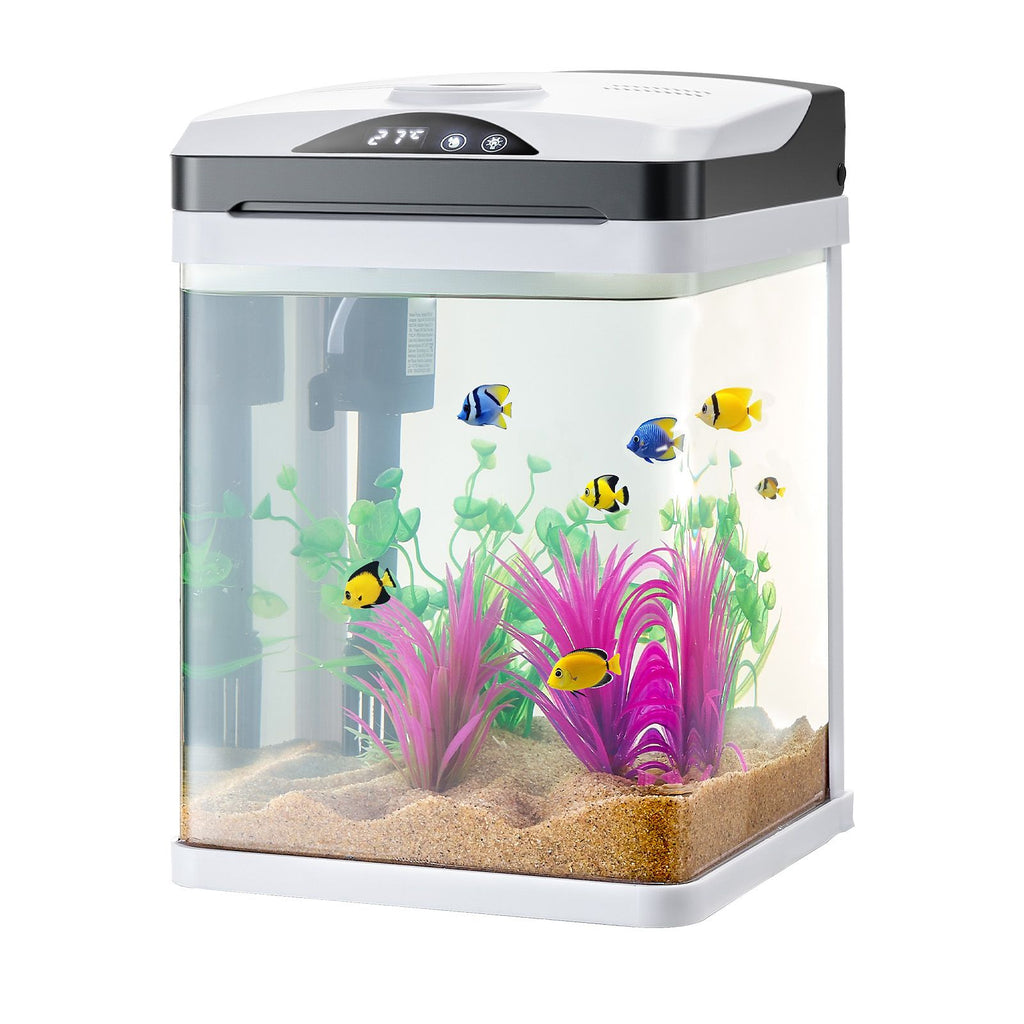 Fish Tank Aquarium, 2 Gallon LED Square Ultra-Clear Glass Tank Temperature Monitoring Adjustable 7 Color Lighting, Self Cleaning System Fishbowl for Freshwater & Saltwater Fish Home,Office,Pet