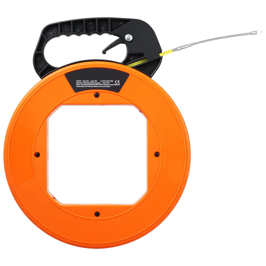 Fish Tape, 100 ft, 1/16-inch, Fiberglass Wire Puller with Optimized Housing and Handle, Easy-to-Use Cable Puller Tool, Flexible Wire Fishing Tools for Wall and Electrical Conduit, Non-Conductive