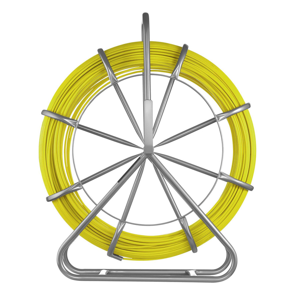 Fish Tape Fiberglass, 500FT 6.3MM, Duct Rodder Fishtape Wire Puller with Stand, 1/4-Inch Cable Running Rod, Marked Every 5 Feet, Fishing Tools for Walls and Electrical Conduit, Non-Conductive