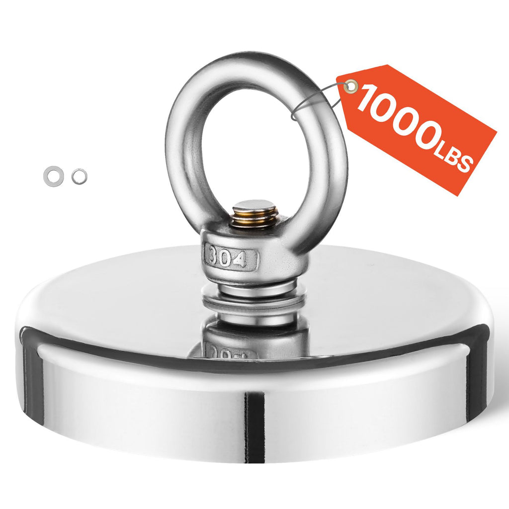 Fishing Magnet, 1000 LBS/454 Kg Pulling Force Super Strong Neodymium Fishing Magnet, Rare Earth Magnet with Handle Diameter 2.72 in/69 mm for Retrieving in River, Magnetic Fishing, Heavy Hanging