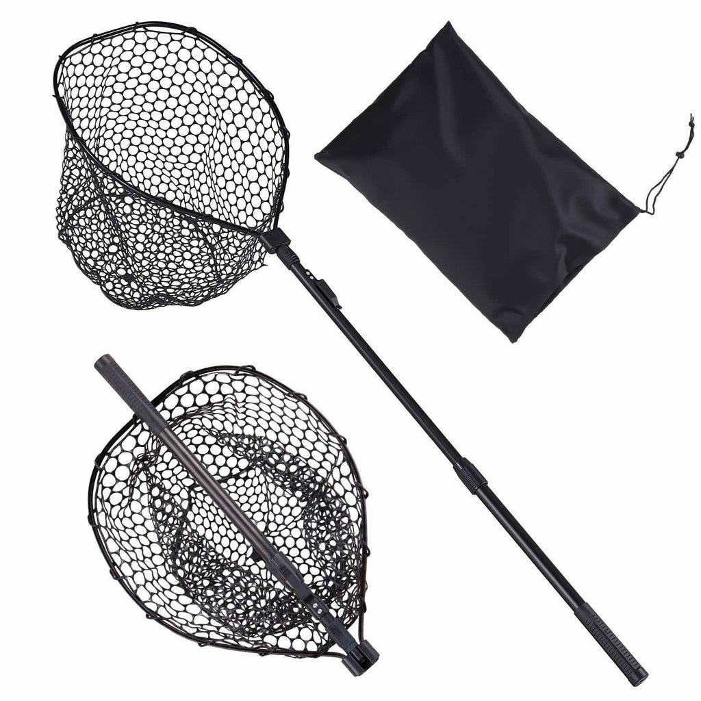 Fishing Net, Foldable Landing Nets with Telescopic Handle, Portable Lightweight and Stronger 6063 Aluminum Fish Gear, Soft Silicone Fish-Friendly Mesh, for Kayak, Boat, Bank, Pond, Gifts for Men
