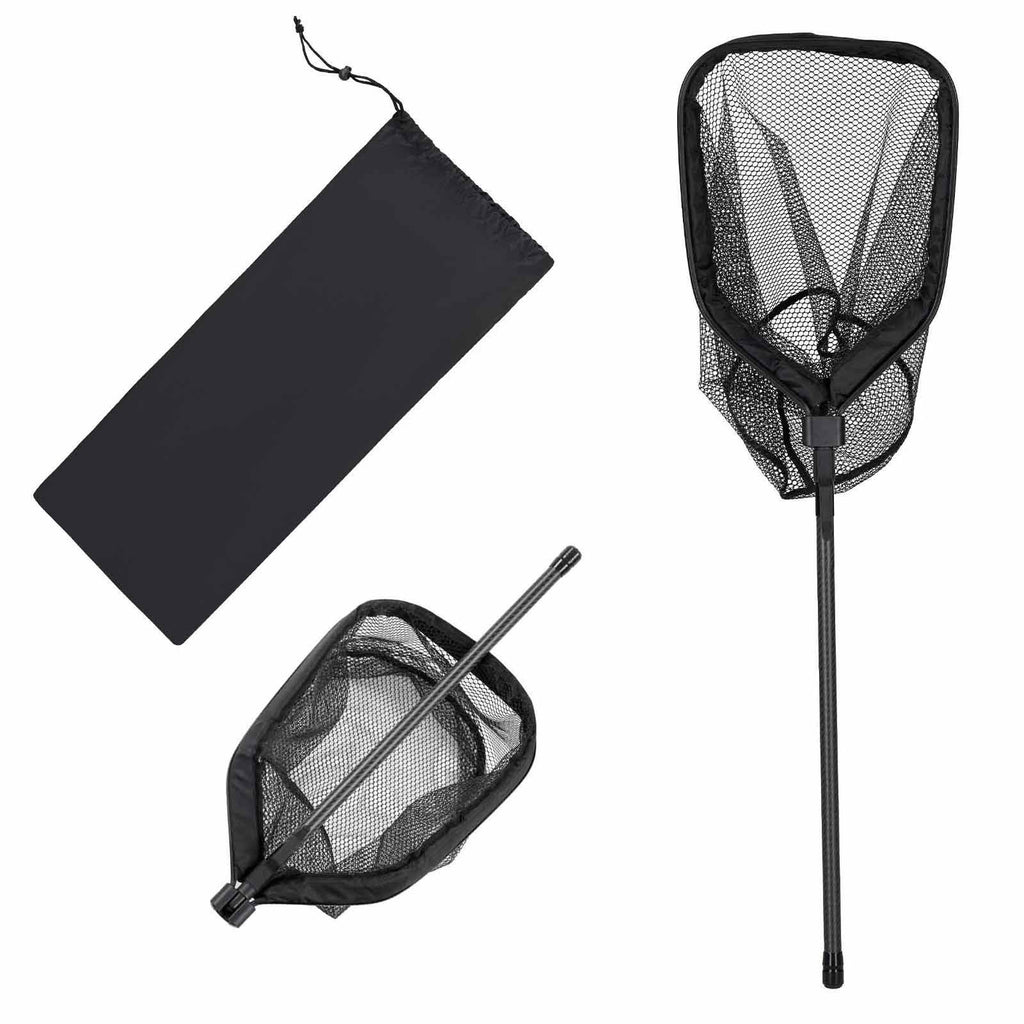 Fishing Net, Foldable Landing Nets with Telescopic Handle, Portable Lightweight Carbon Fiber Long Fish Gear, Nylon Covered PVC, Durable and Fish-friendly, for Kayak Boat Bank Pond, Gifts for Men