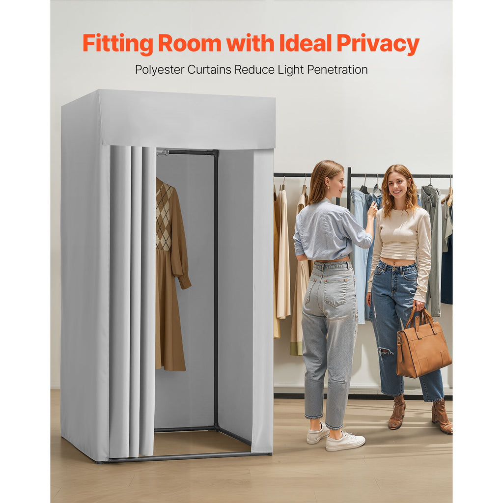 Fitting Room, Dressing Room with Thick Polyester Curtains, Privacy Space with Shading Curtain and a Hook, for Boutique, Mall, Tailor's Store & Outdoor 39 x 39 x 78 in (Black and Gray-White) image 2