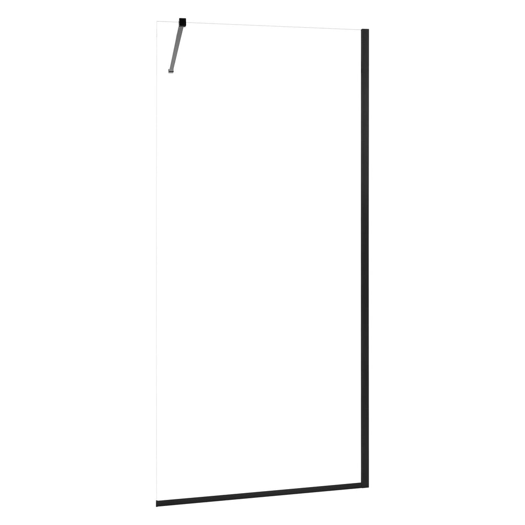 Fixed Glass Shower Panel, 34 x 73.6 in Semi-Framed Fixed Shower Screen, 5/16 in Thick Clear Tempered Glass Door with Bottom Seal Strip and Hardware, Easy to Clean, for Bathroom, Matte Black