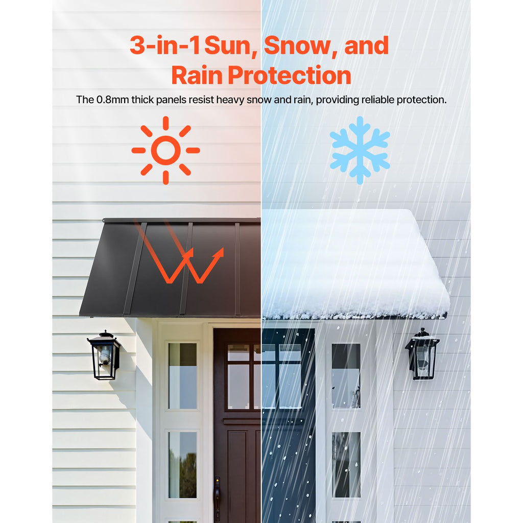 Fixed Metal Awning 80 x 36 in, Window Awning Door Canopy, Stable Triangle Steel Frame Exterior Awnings Rain, and Snow Sunlight Protection for Door Entrance, Windows, Porches, Balconies image 2