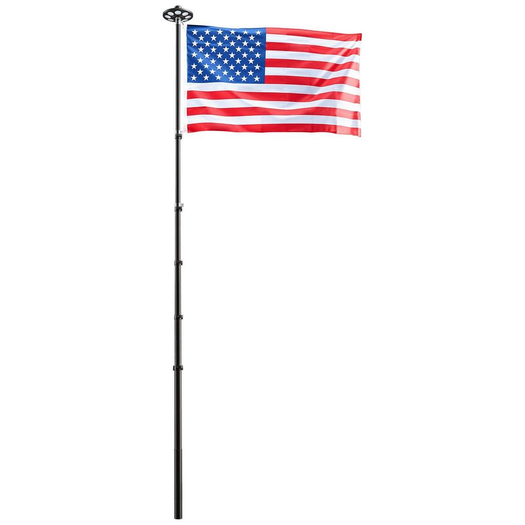 Flag Pole, 20ft Heavy Duty Telescopic Flagpole Kit with 136 LED Solar Light for Outside House In Ground, Outdoor Aluminum Flagpole with 3x5 American Flag for Yard, Residential, Commercial, Black