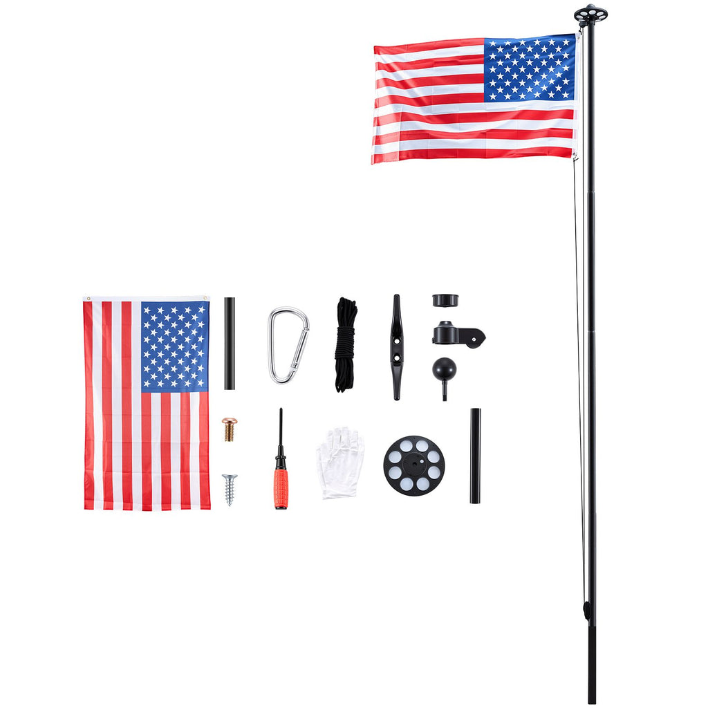 Flag Pole, 25ft Heavy Duty Sectional Flagpole Kit with 136 LED Solar Light for Outside House In Ground, Outdoor Aluminum Flagpole with 3x5 American Flag for Yard, Residential, Commercial, Black