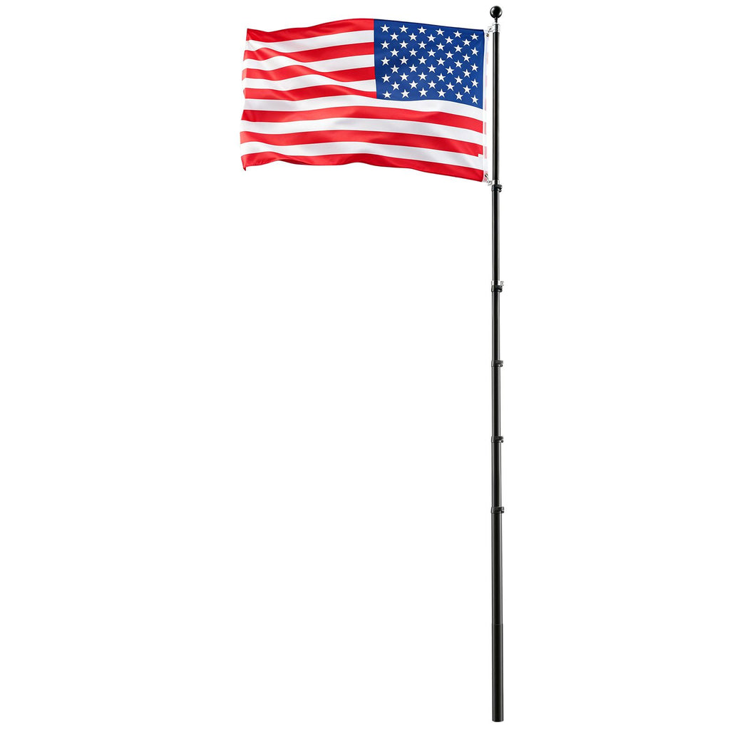 Flag Pole, 30ft Heavy Duty Telescopic Flagpole Kit for Outside House In Ground, Extra Thick Outdoor Aluminum Flagpole Kit with 3x5 American Flag for Yard, Residential or Commercial Use, Black