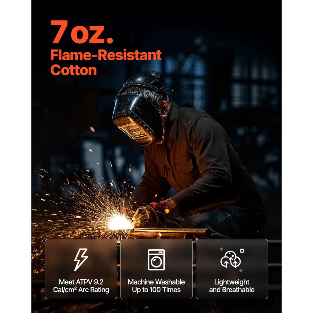 Flame Resistant Welding Jacket, 7oz. FR Shirts for Men, Machine Washable Cotton Heat-Resistant Welding Shirt, Meets ATPV 9.2 Cal/cm² Arc Rating - L Size