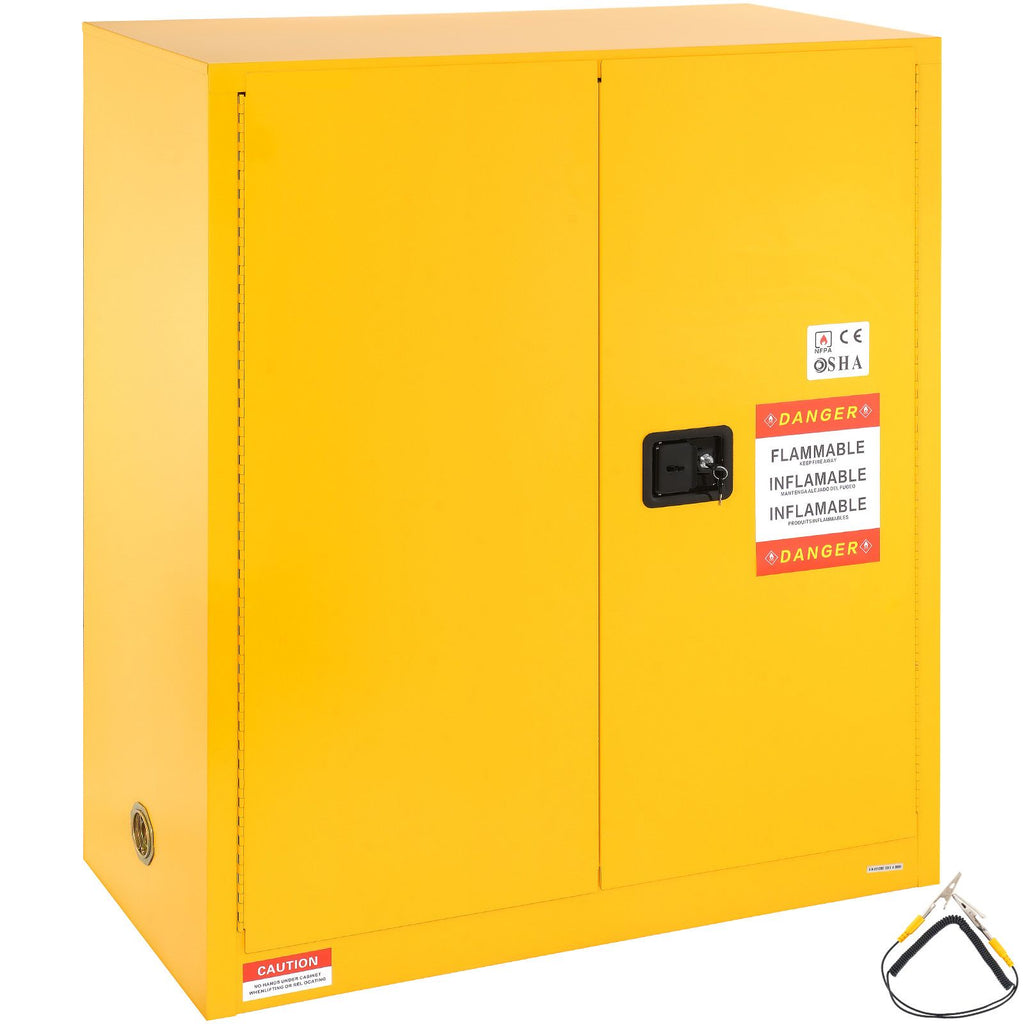 Flammable Storage Cabinet 34 Gal, 43.1x18.1x50.1 inch Cold-Rolled Steel Flammable Liquid Storage Cabinet Explosion Proof with 1 Adjustable Shelf 2 Manual Closing Doors for Industrial Use, Yellow