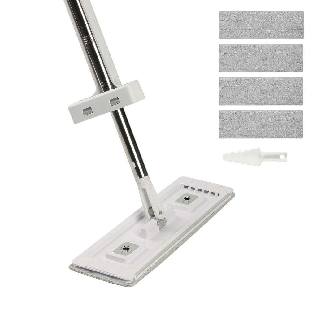 Flat Mop, Self Wringing, Microfiber Floor Mop with 4 Reusable & Washable Mop Pads for Dry & Wet Floor Cleaning, Microfiber Flat Mop with Stainless Steel Handle for Hardwood Laminate Tile Vinyl