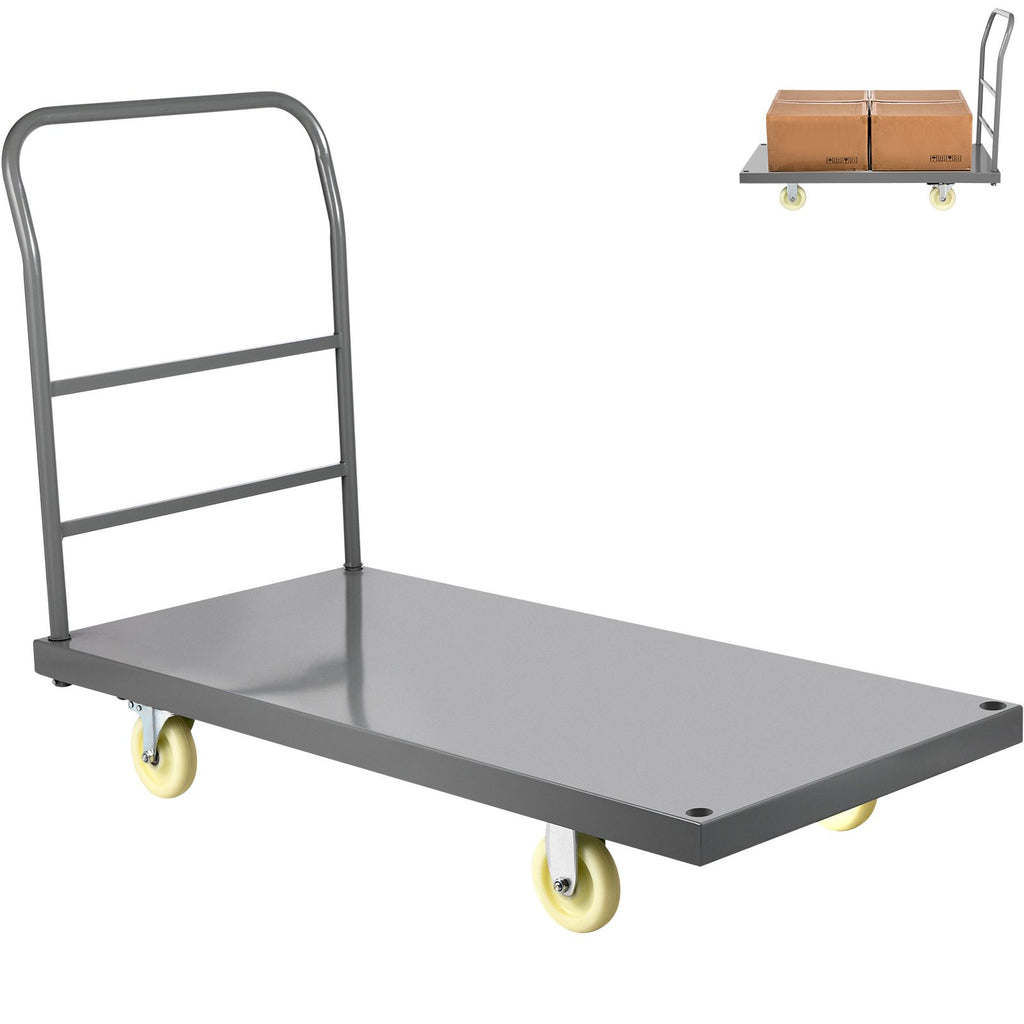 Flatbed Utility Cart, Supports up to 2000 lbs, Dimensions 47"L x 24"W x 32"H, Equipped with 5" Nylon Wheels, Sturdy Steel Construction, Ideal for Transporting Luggage