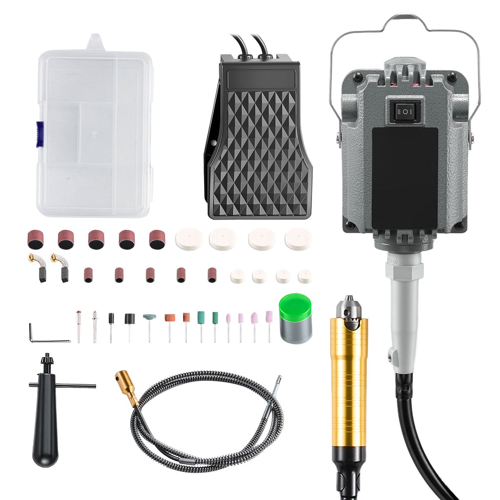 Flex Shaft Grinder, 1000W 30000RPM Electric Flex Shaft Rotary Tool, Foot-Pedal Control Hanging Carver Grinder with 74PCS Accessory Kit for Sanding Buffing Polishing Cutting