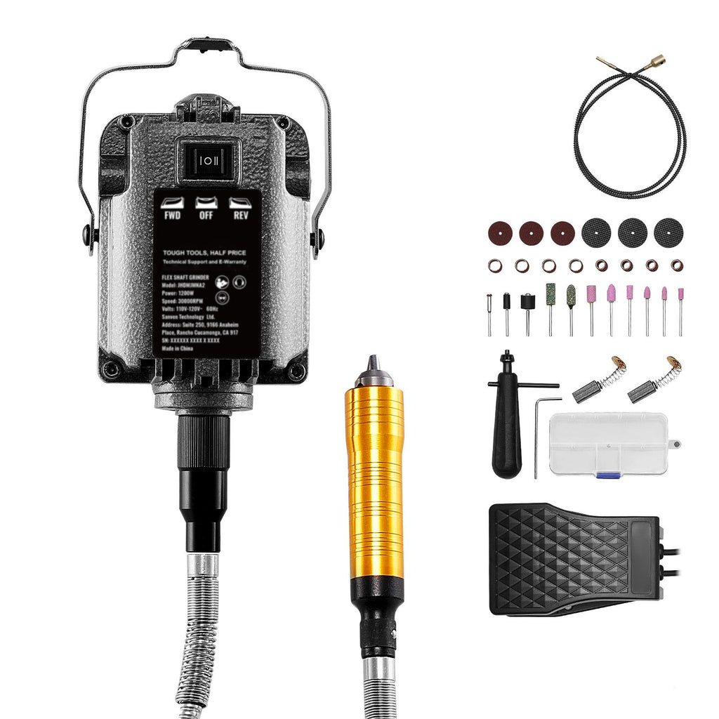 Flex Shaft Grinder, 1200W 30,000RPM Electric Flex Shaft Rotary Tool Carver, Multi-functional Hanging Grinding Machine with 31PCS Accessories & Foot Pedal for Carving Buffing Drilling Polishing