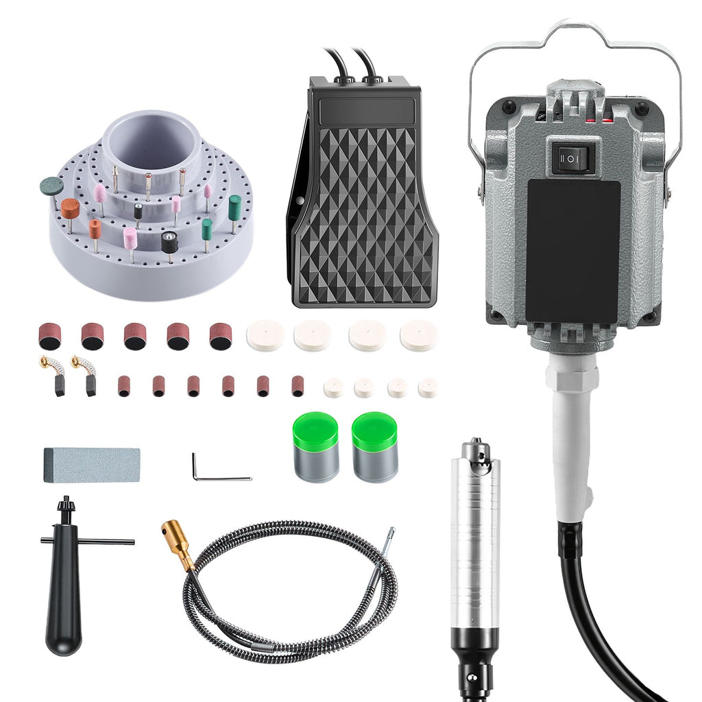 Flex Shaft Grinder, 125W 18000RPM Electric Flex Shaft Rotary Tool, Foot-Pedal Control Hanging Carver Grinder with 112PCS Accessory Kit for Sanding Buffing Polishing Cutting