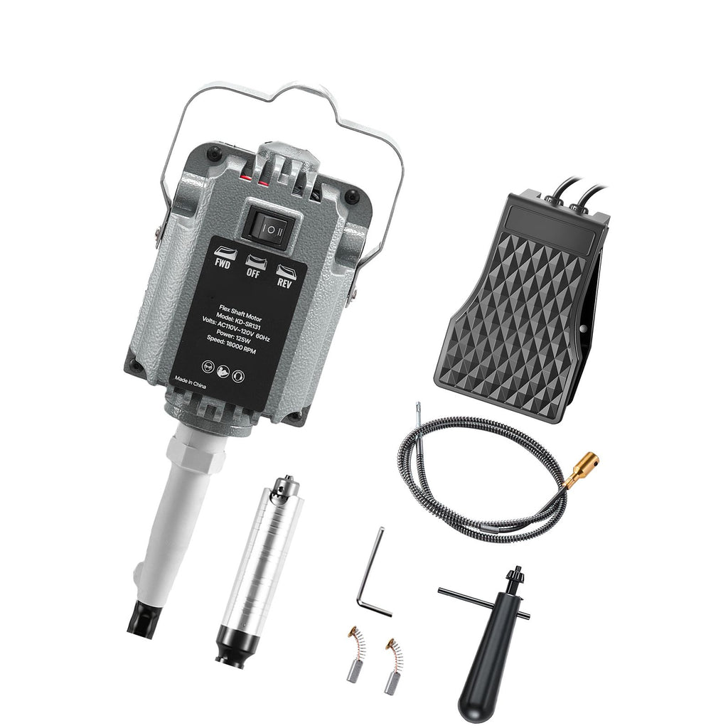 Flex Shaft Grinder, 125W 18000RPM Electric Flex Shaft Rotary Tool, Foot Pedal Control Hanging Carver Grinder with Forward-Reverse Rotation for Carving Buffing Engraving Polishing