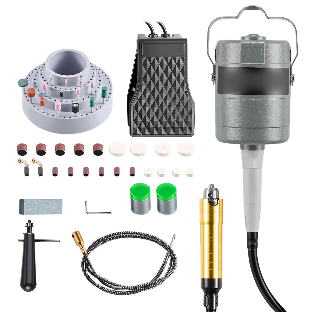 Flex Shaft Grinder, 780W 25000RPM Electric Flex Shaft Rotary Tool, Foot-Pedal Control Hanging Carver Grinder with 112PCS Accessory Kit for Sanding Buffing Polishing Cutting