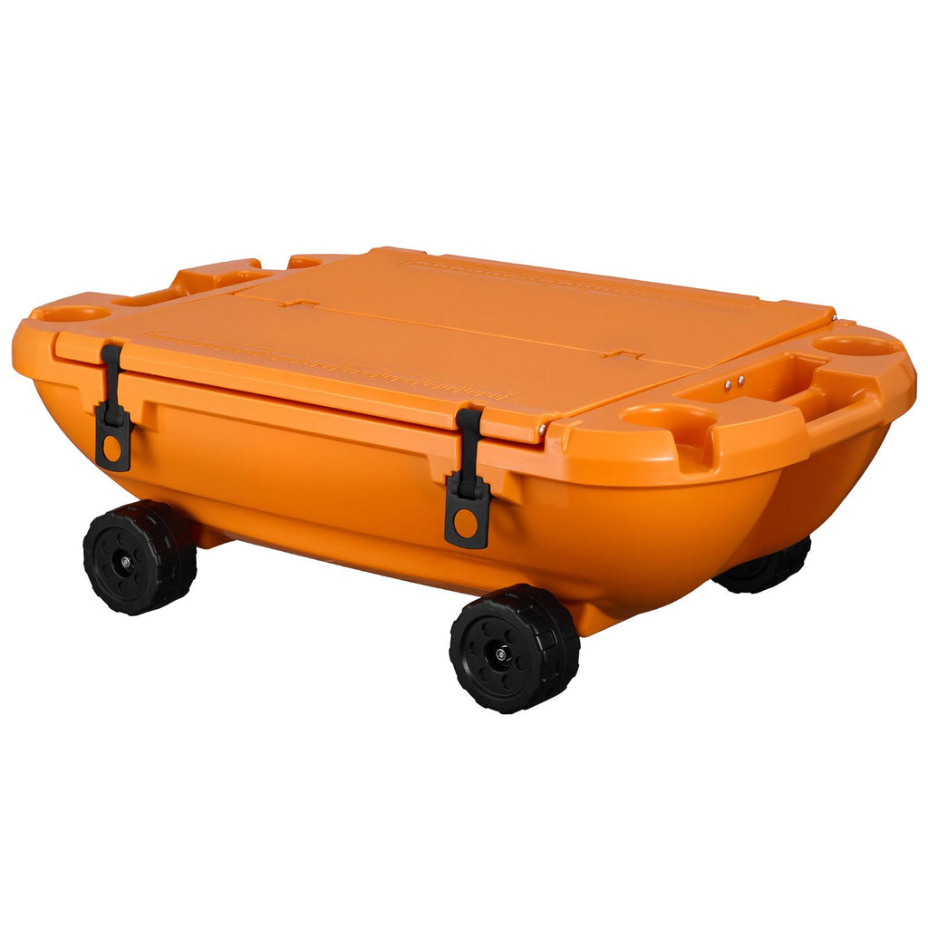 Floating Cooler, 40 QT Floating Ice Chest with Dry Storage, Wheels & Tow Rope, Premium LLDPE Amphibious Drink Cooler for Water & Land, Cruise Stable on Lake, River, Pool, Beach, Kayak, Orange