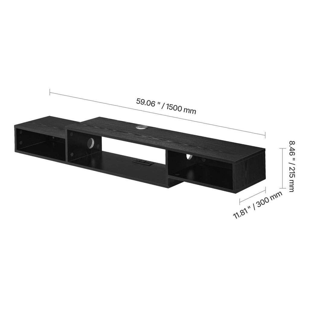 Floating TV Stand, 59" Wall Mount Entertainment Center with Power Outlet & Cable Hole, Modern Floating TV Shelf with Storage Cabinet for DVD Player, Cable Box, Game Console, TV Accessory, Black