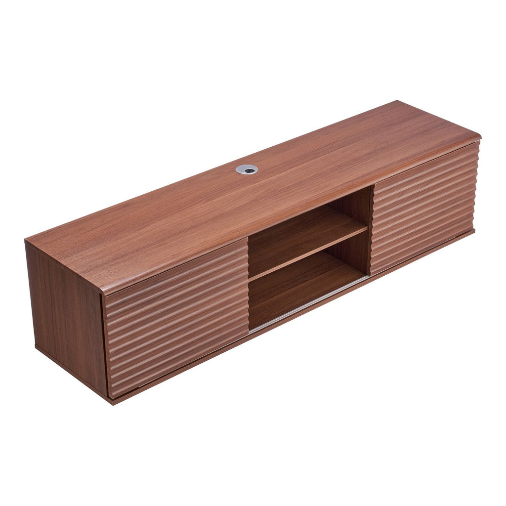 Floating TV Stand, 60" Wall Mount Entertainment Center with Adjustable Shelf & Sliding Doors, 2 Tiers Floating TV Shelf with Storage Cabinet for DVD Player, Cable Box, Game Console, Walnut