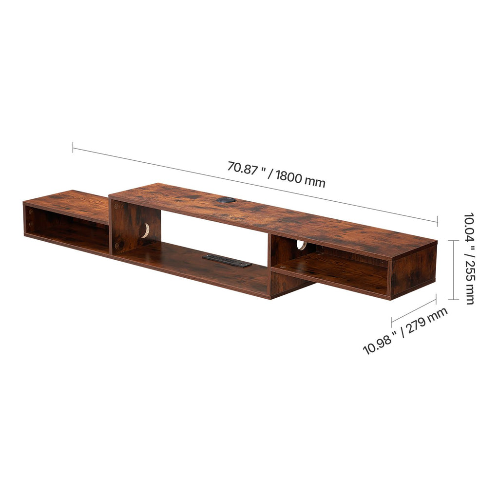 Floating TV Stand, 70" Wall Mount Entertainment Center with Power Outlet & Cable Hole, Modern Floating TV Shelf with Storage Cabinet for DVD Player, Cable Box, Game Console, TV Accessory, Wood image 2
