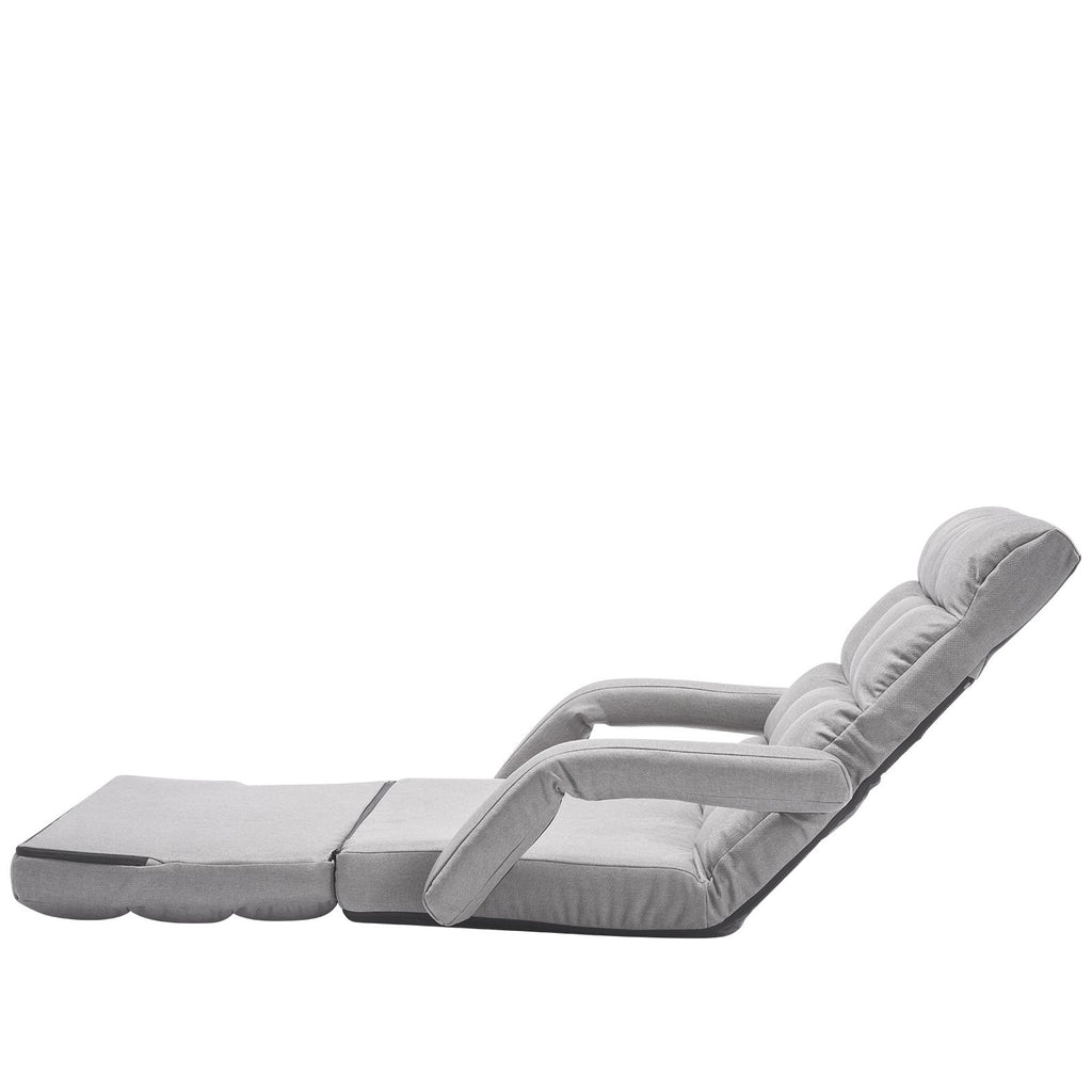 Floor Chair, Floor Gaming Chair with 5 Adjustable Position and Back Support, Folding Sofa Chair with Armrest for Adults, Sofa Lounger Bed with Back Cushion for Living Room and Bedroom, Gray