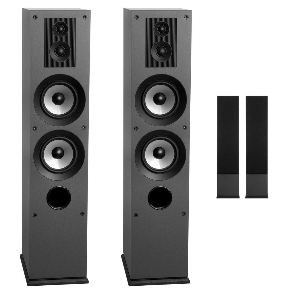 Floorstanding Speakers Pair, 3-Way, Floor-Standing Tower Speakers with 0.75 in & 1 in Tweeter, Dual 5.25 in Woofers, 145W Peak Power, 70Hz–20kHz Frequency Response, MDF Enclosure, for Home Audio
