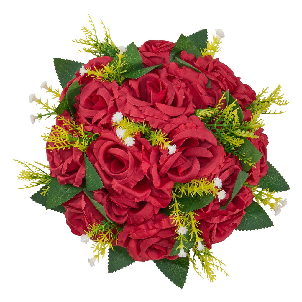 Flower Balls Arrangement Bouquet 10 PCS, 9.5-Inch Wedding Red Roses Centerpieces, Fake Flowers Kissing Balls Decor Artificial Floral Arrangements Flower Bouquet for Home Party Table Decorations