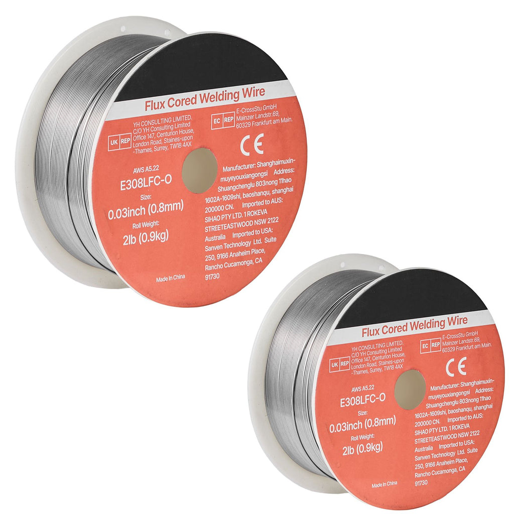 Flux Core MIG Welding Wire, E308LFC-O 0.03-inch 2 LBS, Gasless Stainless Steel Welding Wire with Low Spatter for All Position Arc Welding, Self-Shielded for Outdoor Use