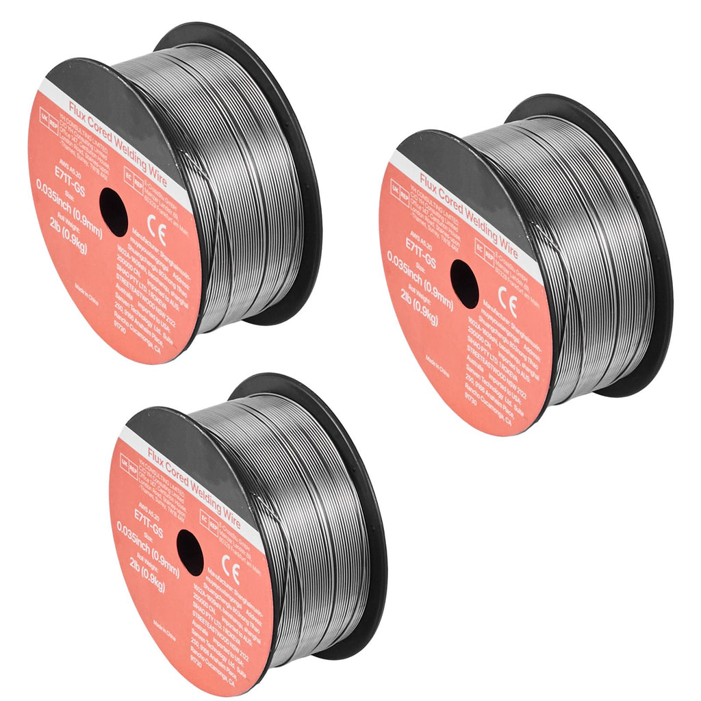 Flux Core MIG Welding Wire, E71T-GS 0.035-inch 2 LBS, Gasless Mild Steel Welding Wire with Low Spatter for All Position Arc Welding, Self-Shielded for Outdoor Use (Pack of 3 Rolls)