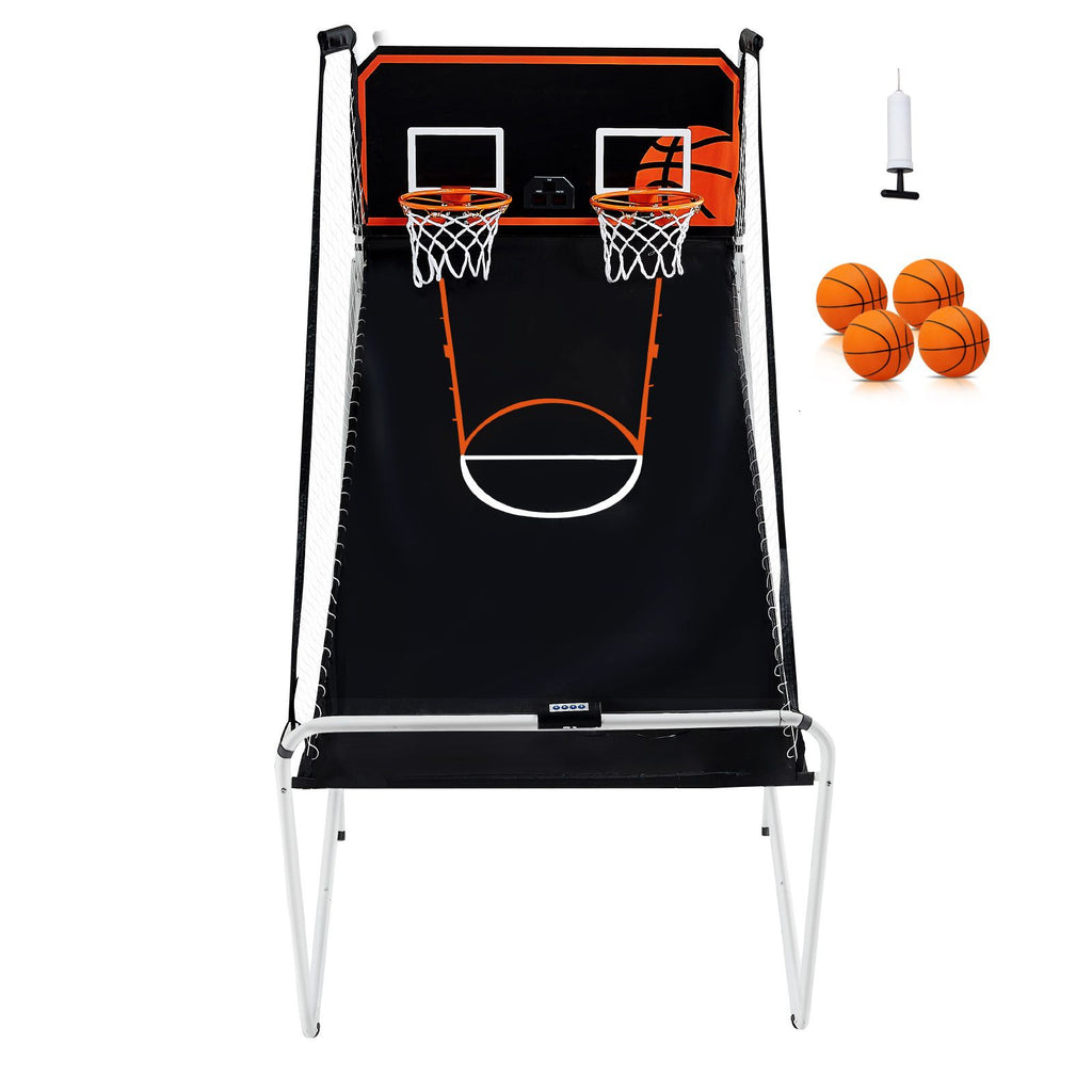 Foldable Basketball Arcade Game, 2 Player Indoor Basketball Game, Home Dual Shot Sport with 4 Balls, 8 Game Modes, Electronic Scoreboard, and Inflation Pump, for Kids, Adults (Black & White)