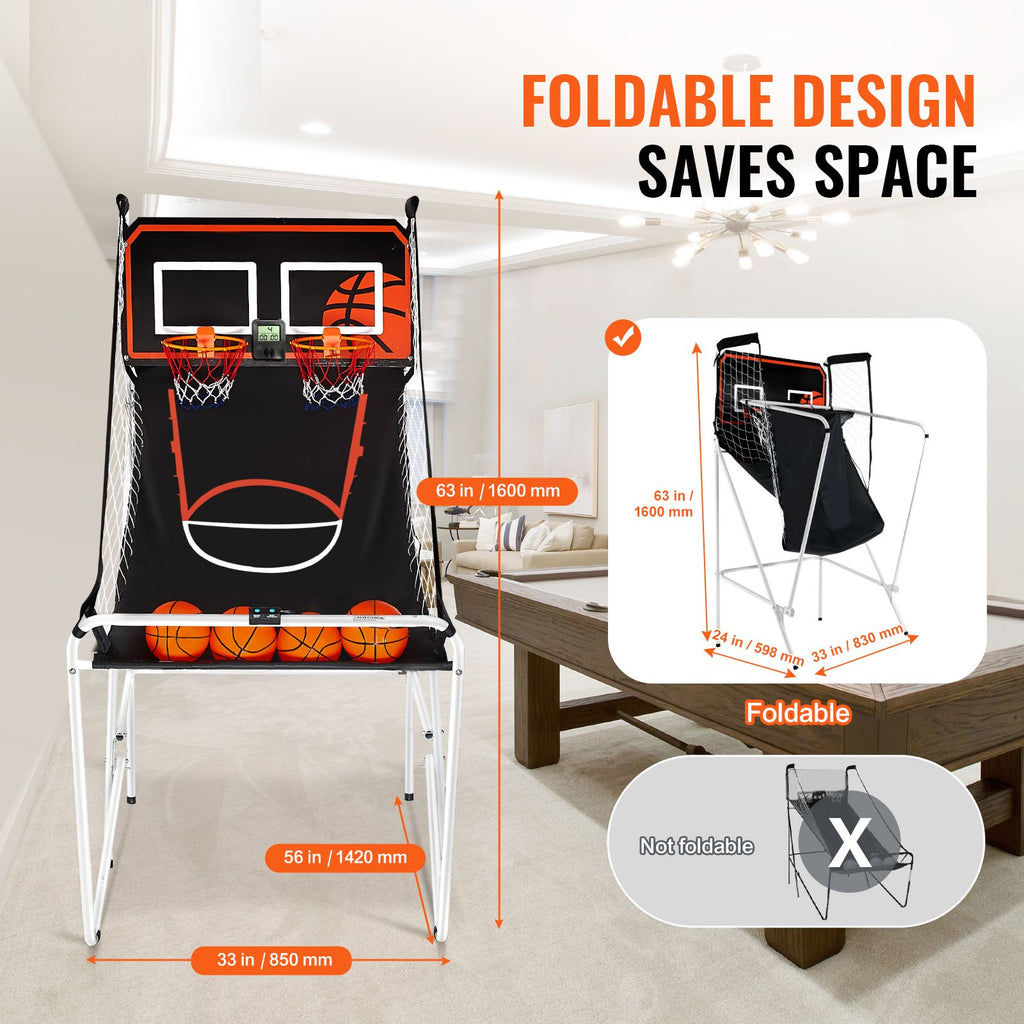 Foldable Basketball Arcade Game, 2 Player Indoor Basketball Game, Home Dual Shot Sport with 4 Balls, 8 Game Modes, LCD Electronic Scoreboard, and Inflation Pump, for Kids, Adults (Black & White) image 2