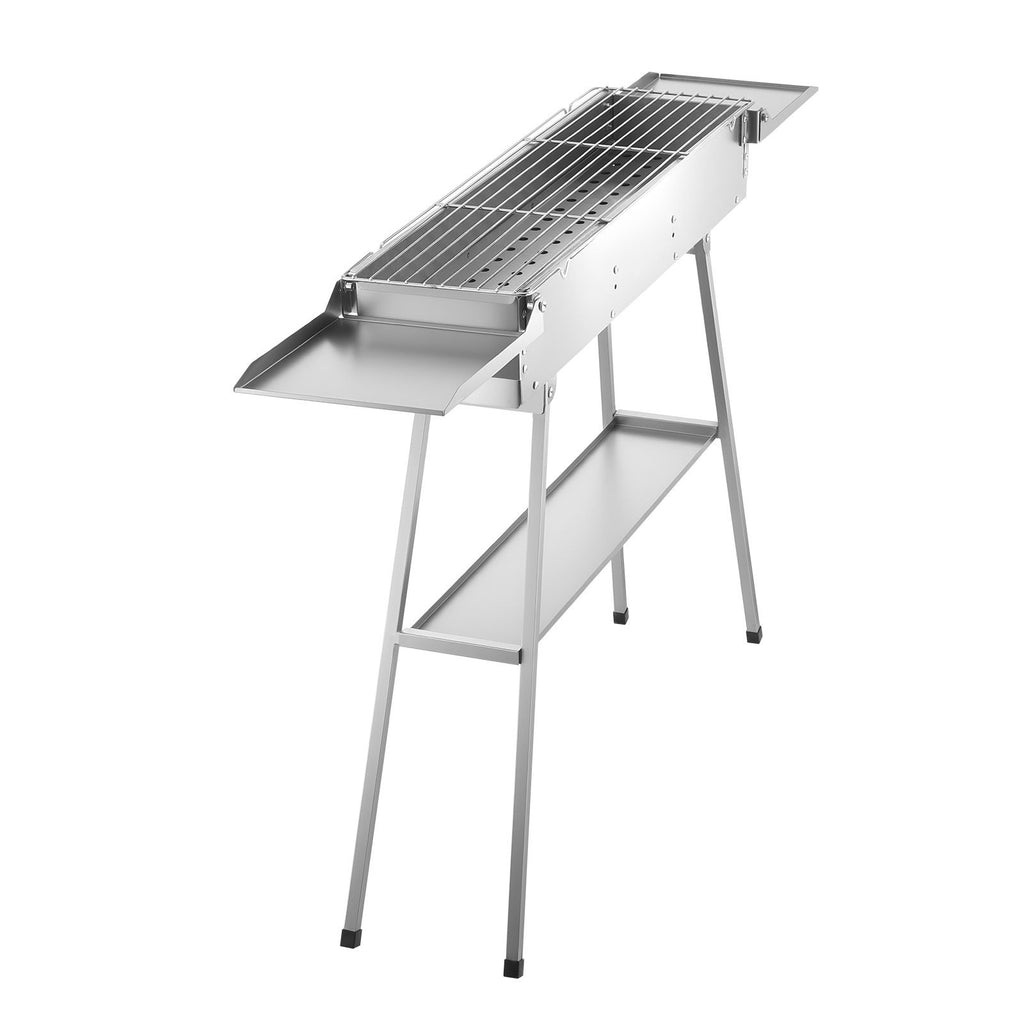 Foldable Charcoal Grill, 250 sq.in. Portable Charcoal Barbecue Grill with Liftable Charcoal Tray & Side Tables, Brushed Stainless Steel BBQ Cooking Grills for Outdoor Camping Backyard Parties