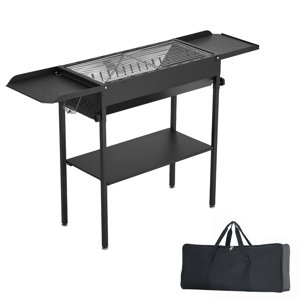 Foldable Charcoal Grill, Portable Charcoal Barbecue Grill with Adjustable Height & Folding Side Tables, High-Temp Powder-Coated Steel Outdoor BBQ Grills for Camping Backyard Parties