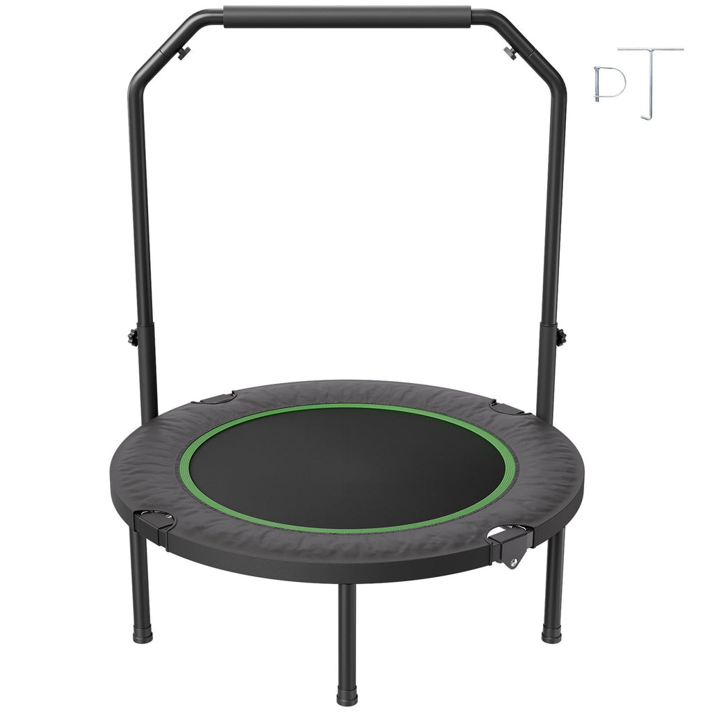 Foldable Mini Trampoline, 40 Inch Fitness Rebounder, Max Load 330lbs Exercise Trampoline, Stable & Quiet Trampoline with 4 Level Height Adjustable Foam Handle, for Adults Indoor/Garden Workout