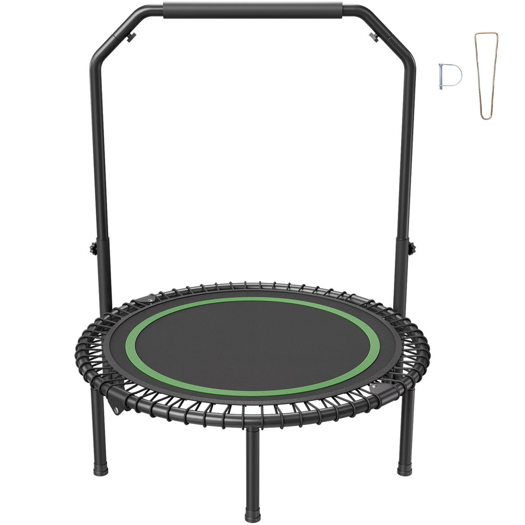 Foldable Mini Trampoline, 40 Inch Fitness Rebounder, Max Load 330lbs Exercise Trampoline, Stable & Quiet Trampoline with 4 Level Height Adjustable Foam Handle, for Adults Indoor/Garden Workout